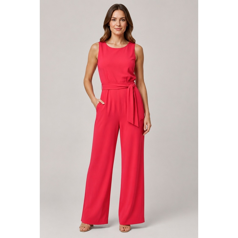 Antonio Melani Jumpsuit Women's 12 Coral Wide Leg Belted Wedding Guest